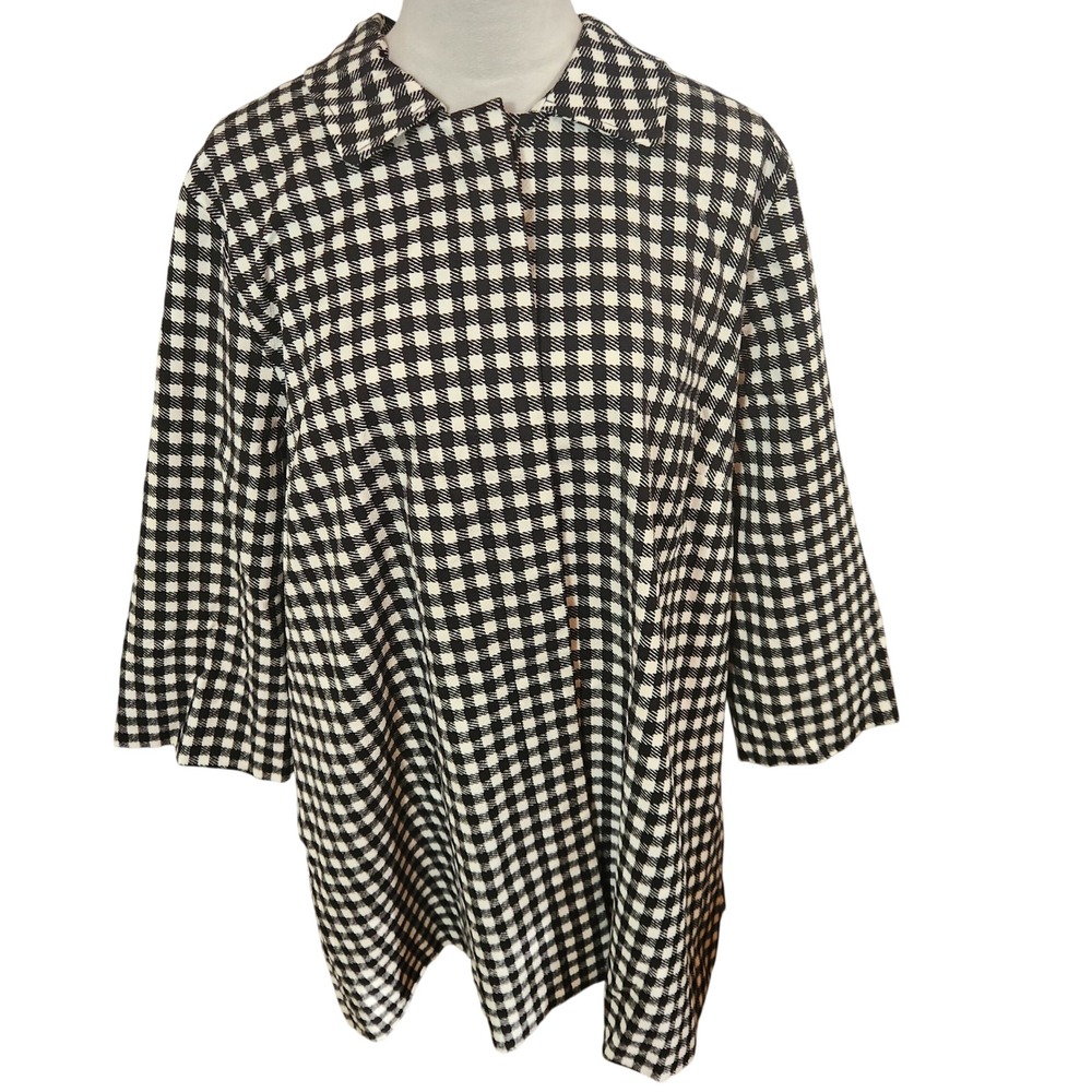 Chico's‎ Size 3 Womens XL Black White Gingham Plaid Coat Button Front Jacket